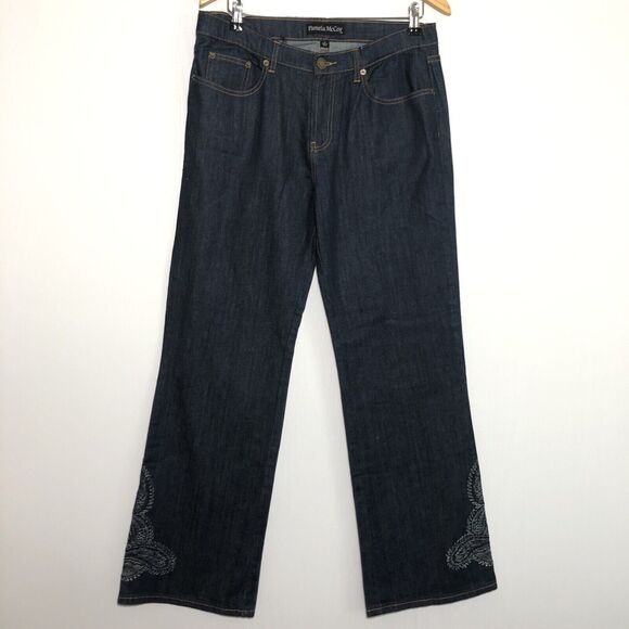 Pamela McCoy Jeans Womens 12 Blue Bootcut Dark Embroidered Paisley Cinch New - Picture 2 of 13